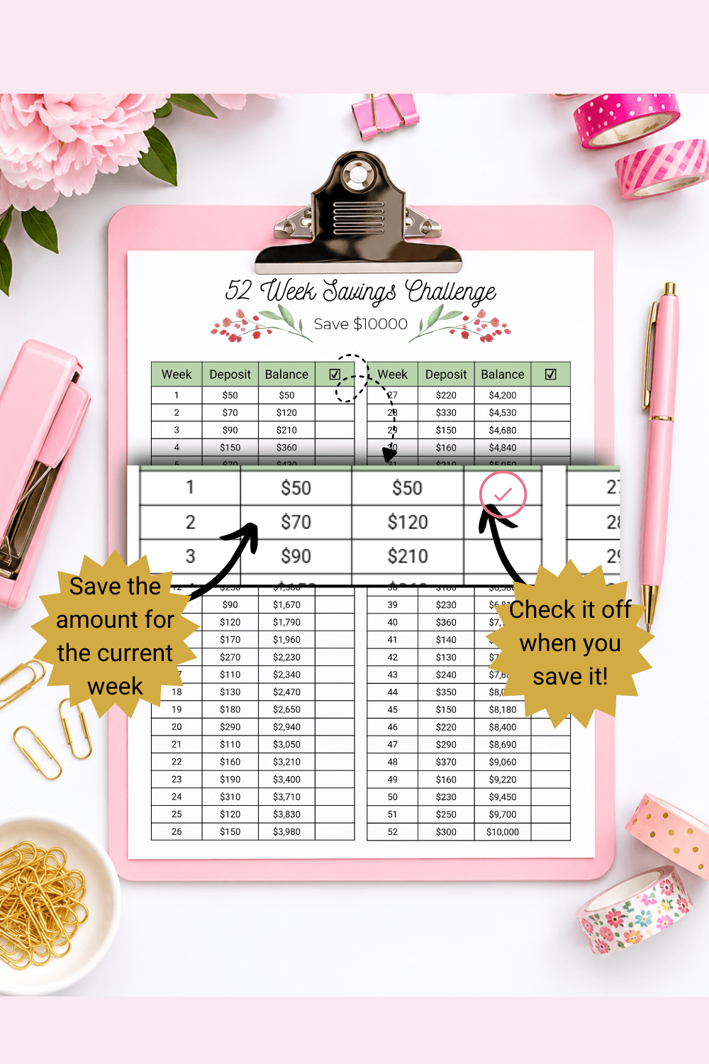 $10000 in 52 Weeks Money Saving Challenge