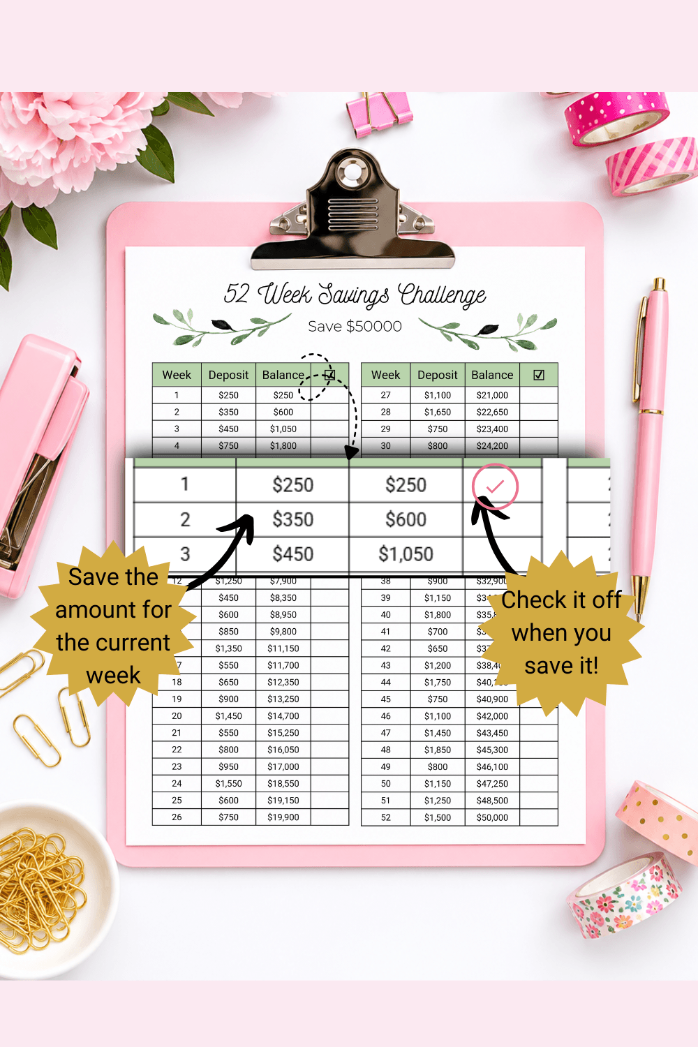 $50000 in 52 Weeks Money Saving Challenge