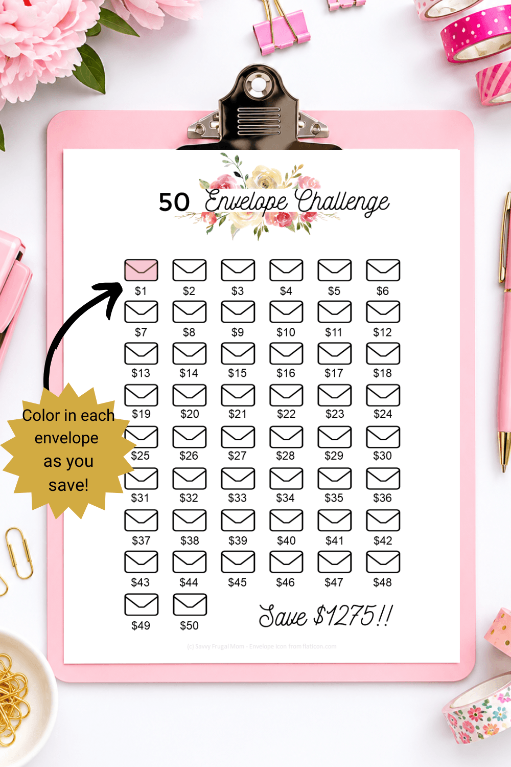 50 Envelope Savings Challenge Printable