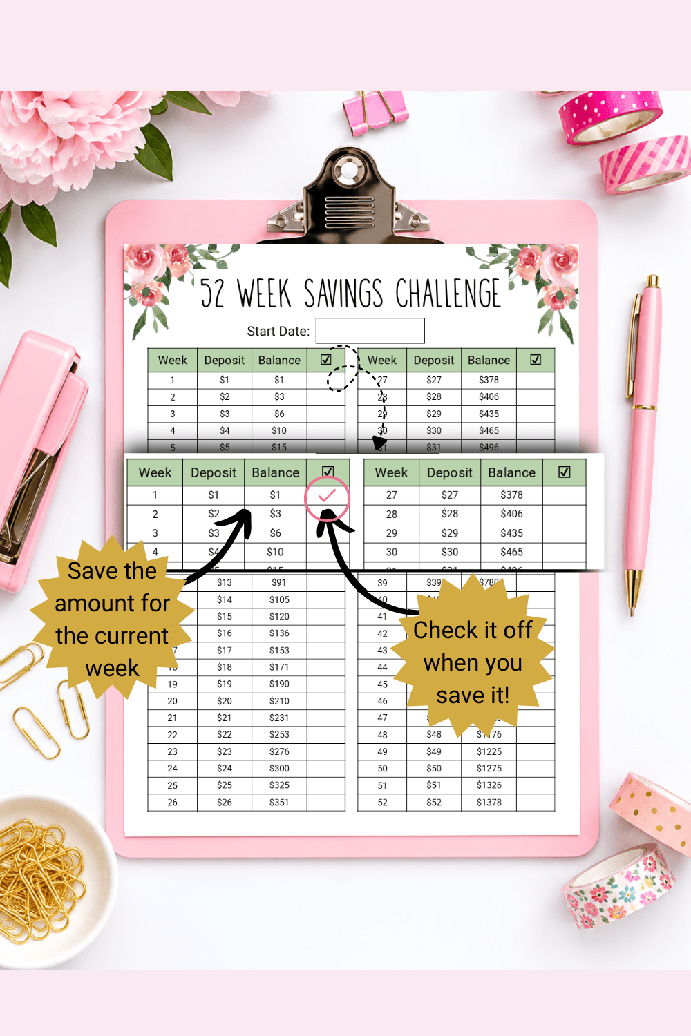 52 Week Savings Challenge Printable