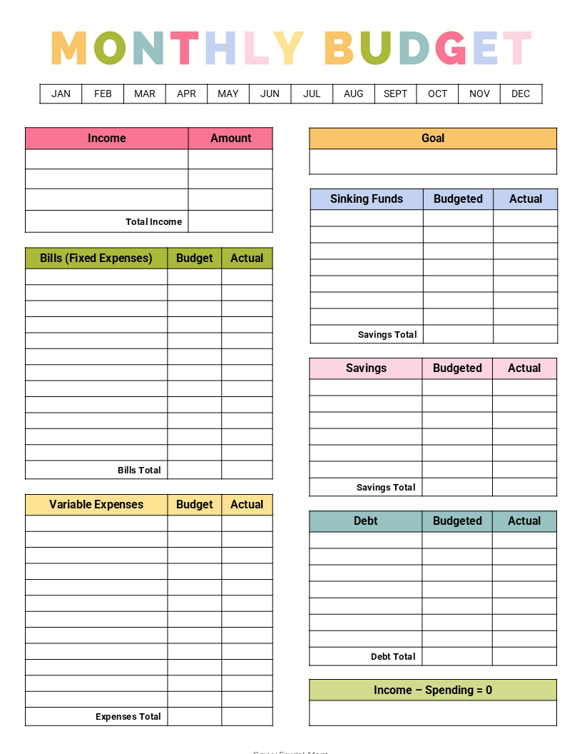 Monthly Budget Printable Free Worksheet