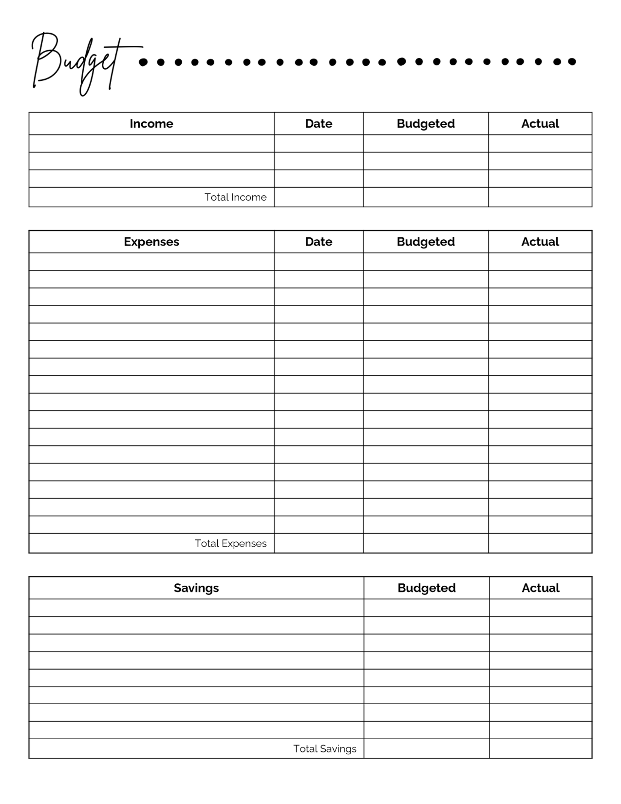 Monthly Budget Template Dotted Design