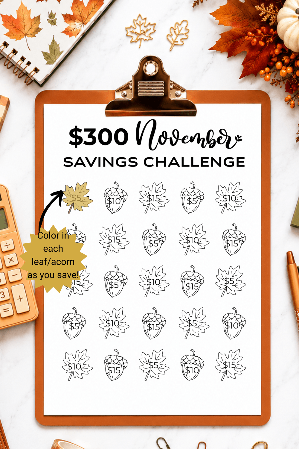 November Savings Challenge Printables