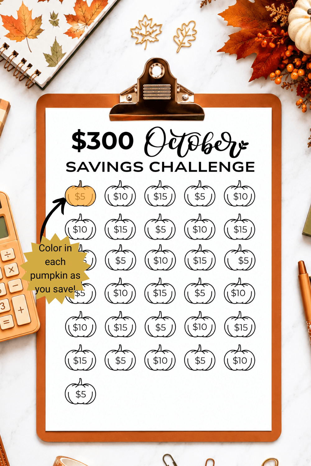 October Savings Challenge Printables