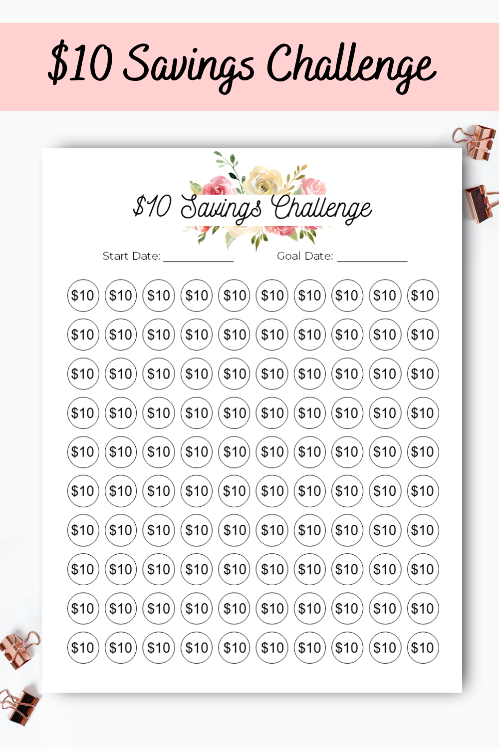 $10 Dollar Savings Challenge Printable