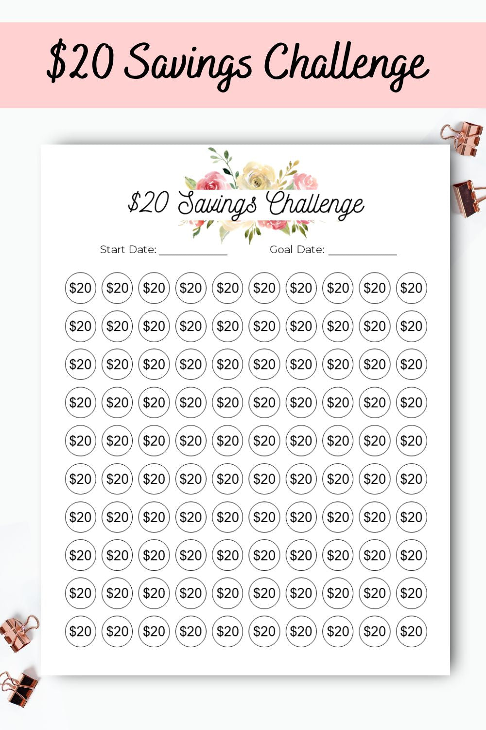 $20 Savings Challenge Printable