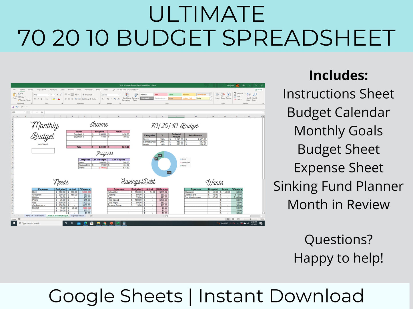 70 20 10 Budget Spreadsheet