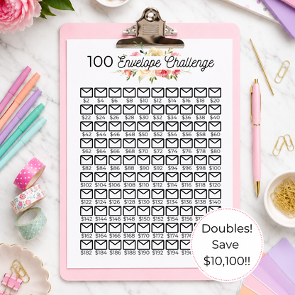 100 Envelope Savings Challenge Doubles! Printable