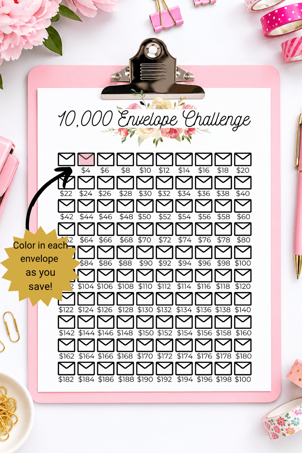10k Envelope Savings Challenge Printable