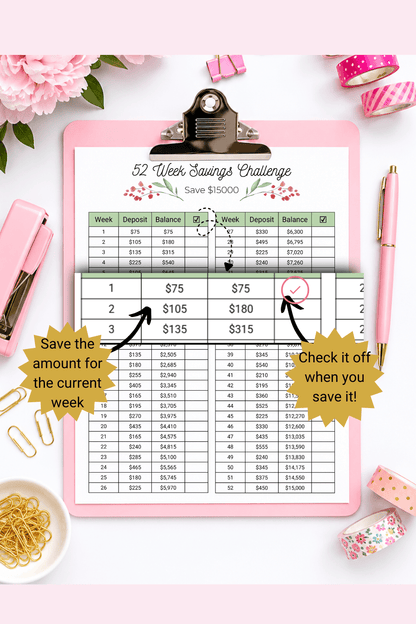$15000 in 52 Weeks Money Saving Challenge