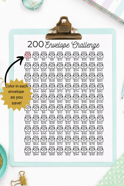 200 Envelope Doubles Savings Challenge Printable