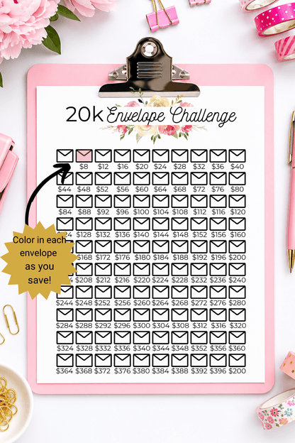 20k Envelope Savings Challenge Printable