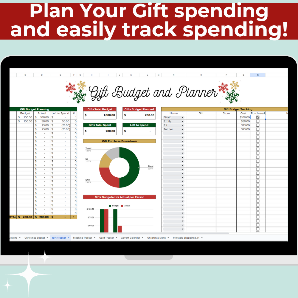 Christmas Planner and Budget Tracker Spreadsheet