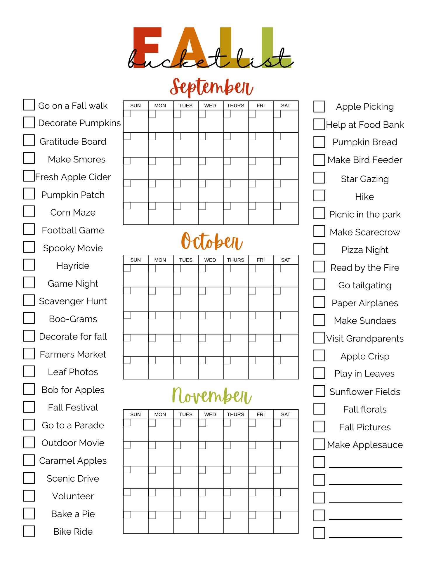 Family Fall Bucket List Poster
