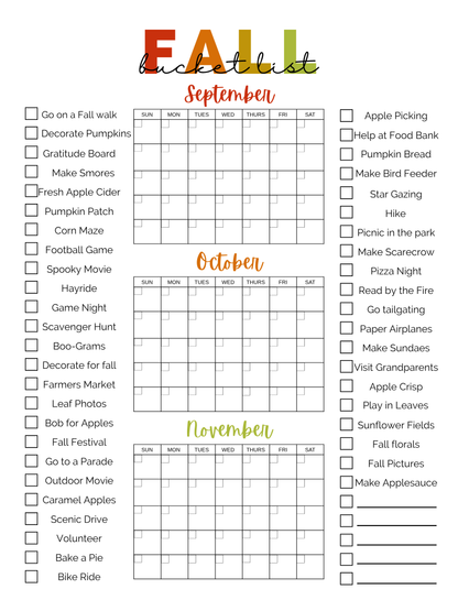 Family Fall Bucket List Poster