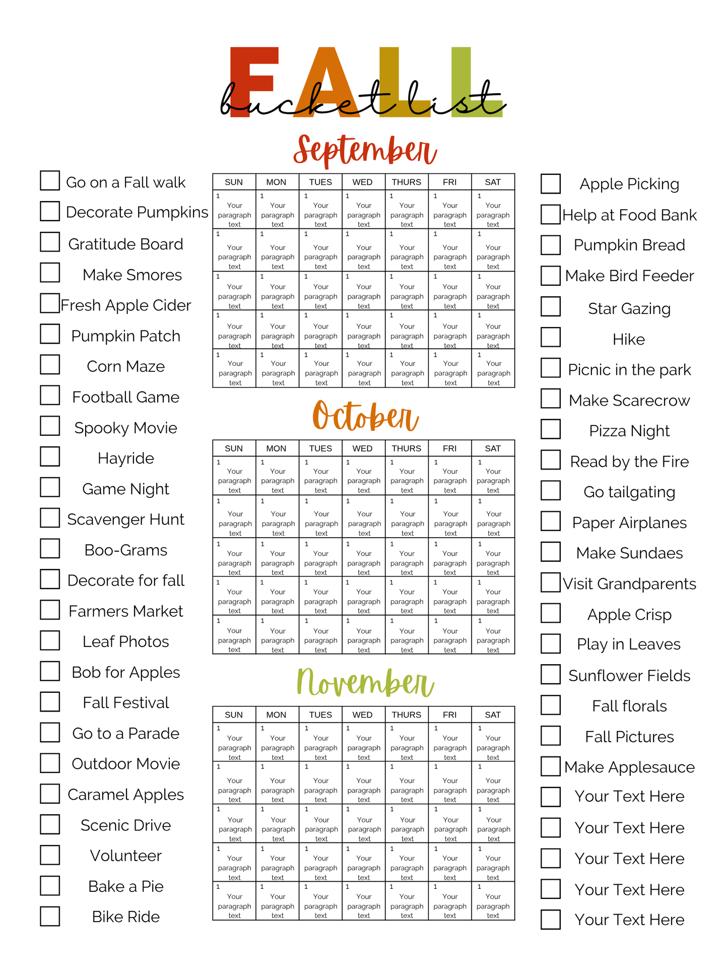 Family Fall Bucket List Poster