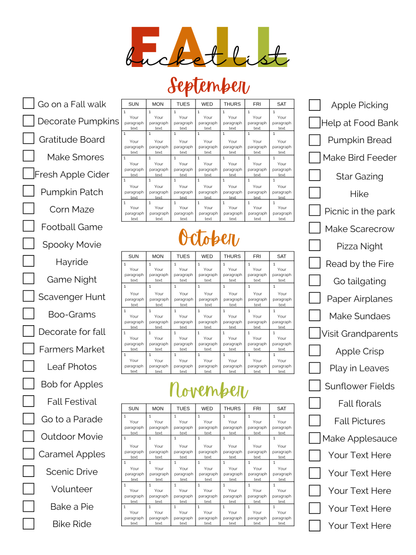 Family Fall Bucket List Poster