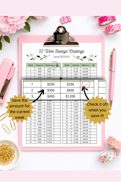 $50000 in 52 Weeks Money Saving Challenge