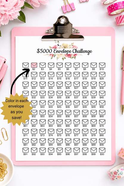 5000 Envelope Savings Challenge Printable