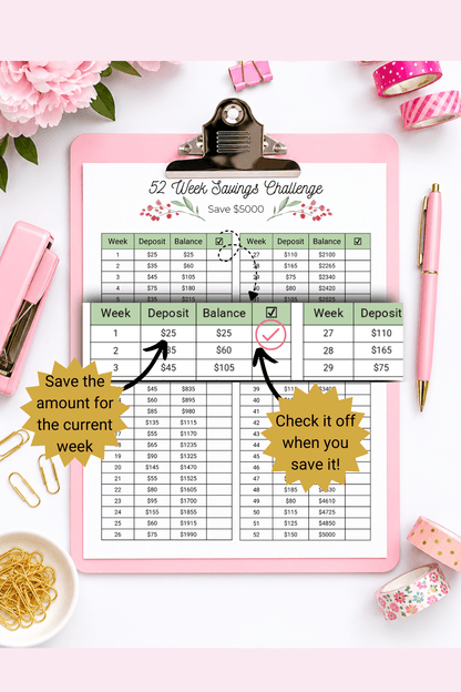 $5000 in 52 Weeks Money Saving Challenge