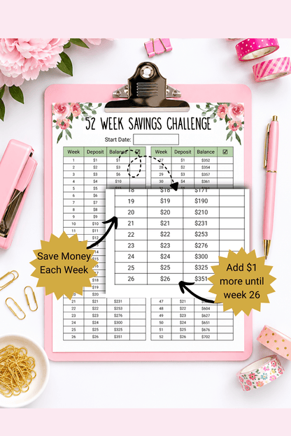 52 Week Money Saving Challenge for Low Income