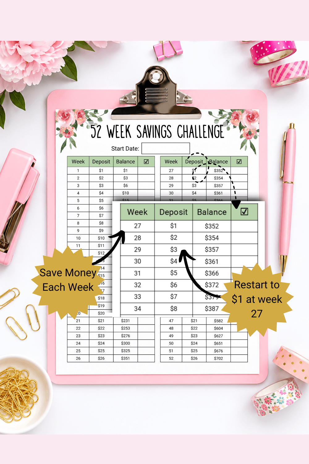 52 Week Money Saving Challenge for Low Income