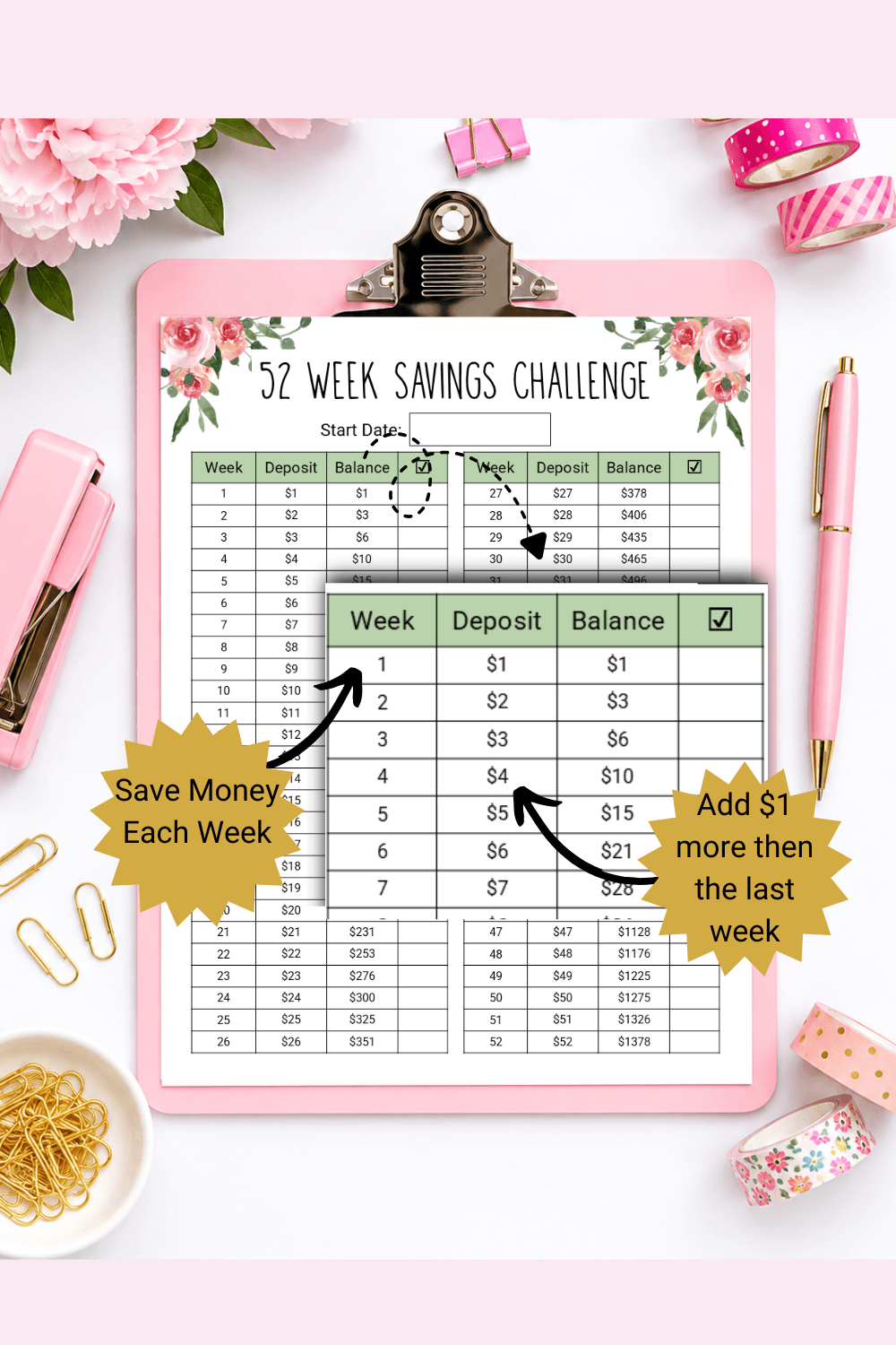 52 Week Savings Challenge Printable