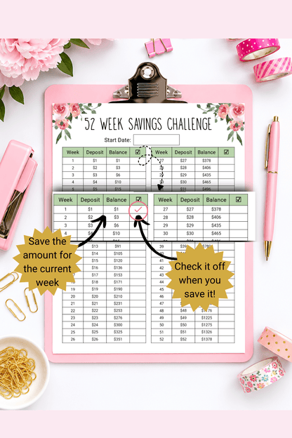 52 Week Savings Challenge Printable
