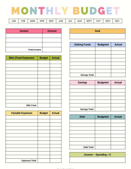 Monthly Budget Printable Free Worksheet