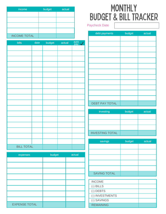 Monthly Paycheck Budget Template