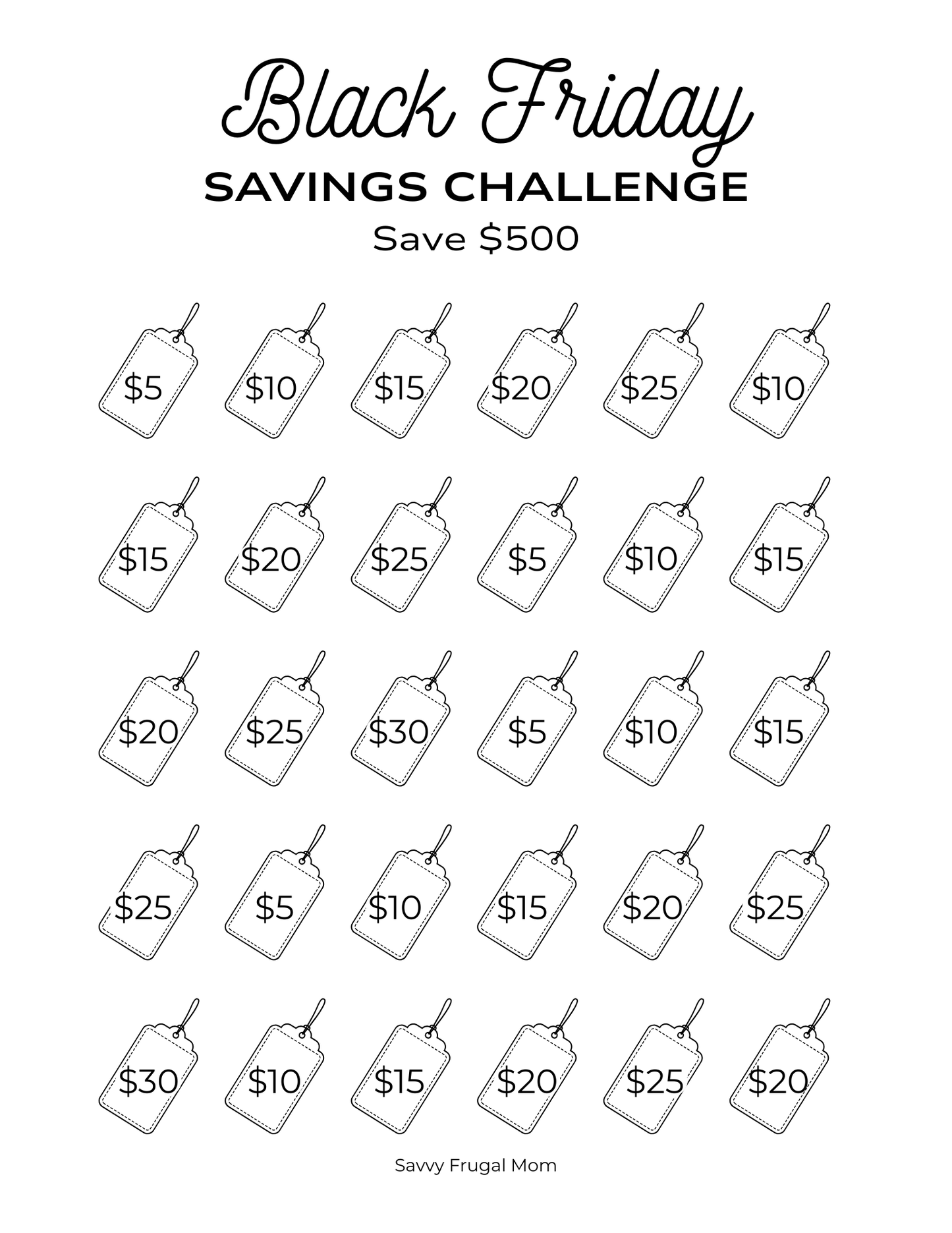 Black Friday Savings Challenge Printable
