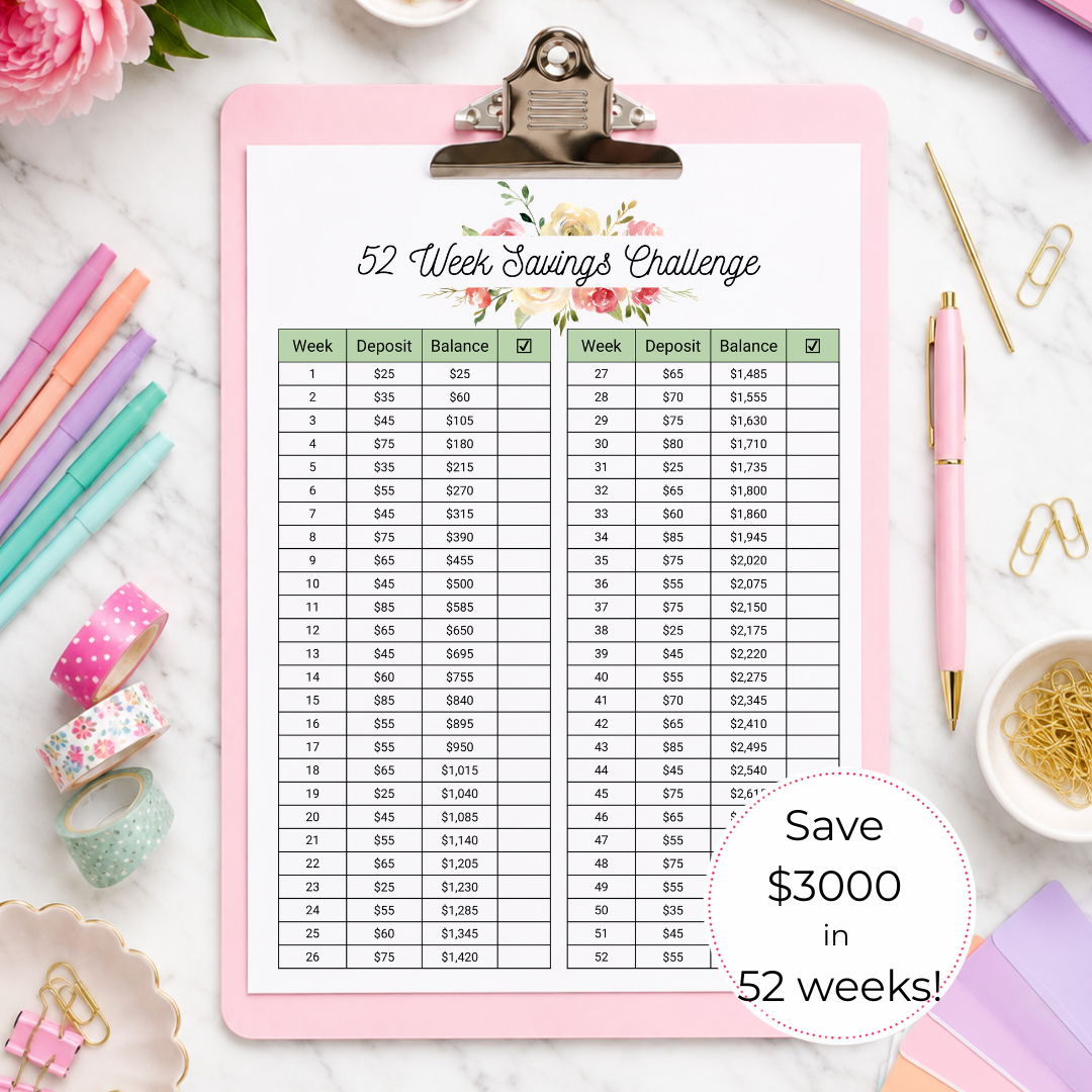 $3000 in 52 Weeks Money Saving Challenge