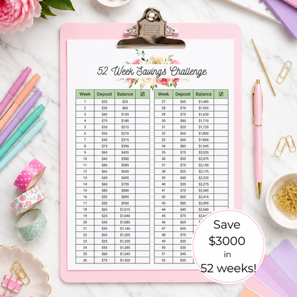 $3000 in 52 Weeks Money Saving Challenge