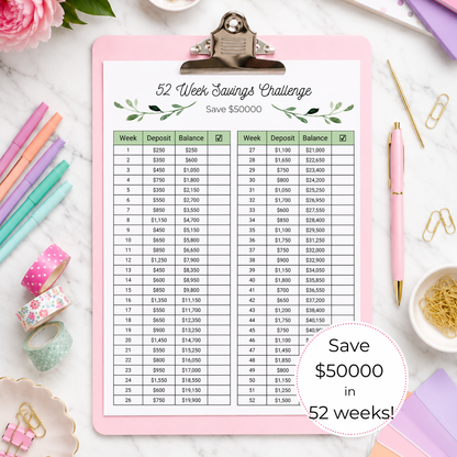 $50000 in 52 Weeks Money Saving Challenge
