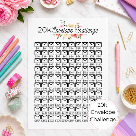 20k Envelope Savings Challenge Printable