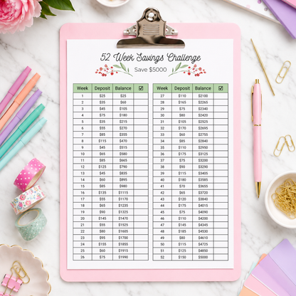 $5000 in 52 Weeks Money Saving Challenge