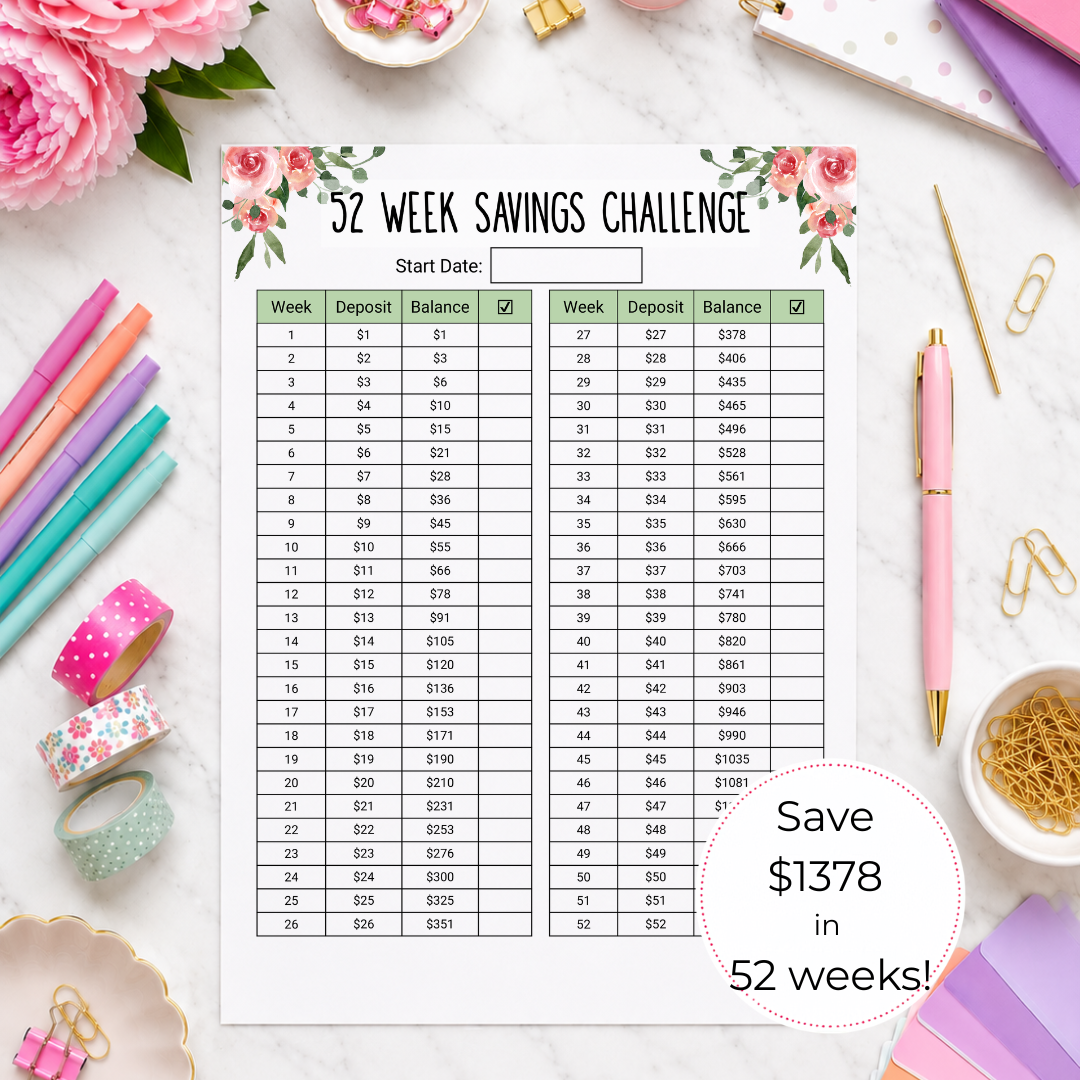 52 Week Savings Challenge Printable