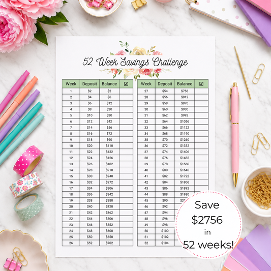 52 Week Savings Plan Printable