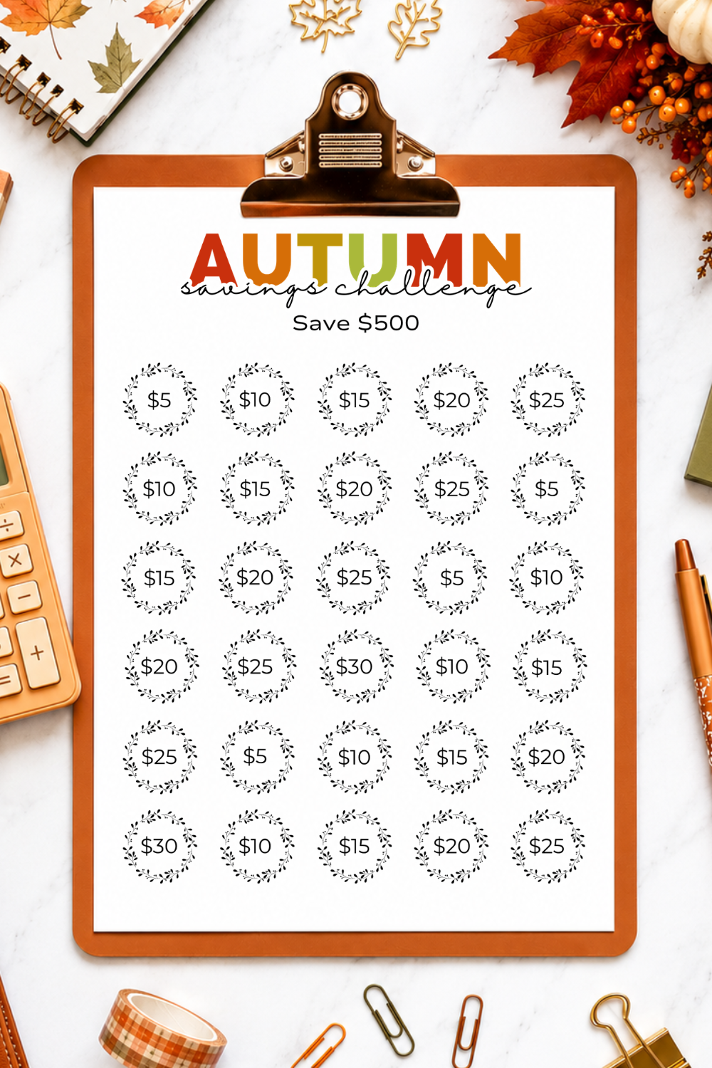 Autumn Savings Challenge Printable