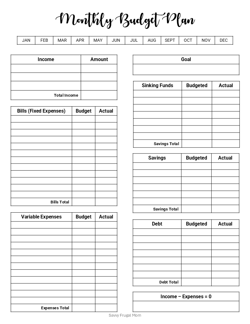 Monthly Budget Planner Printable