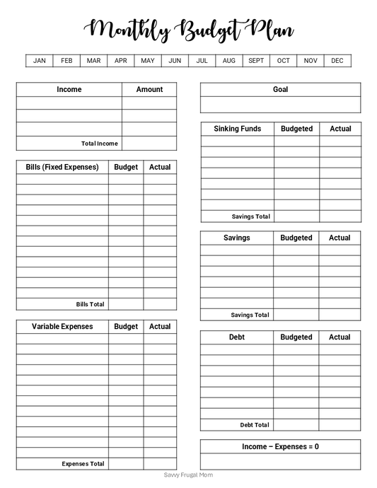 Monthly Budget Planner Printable