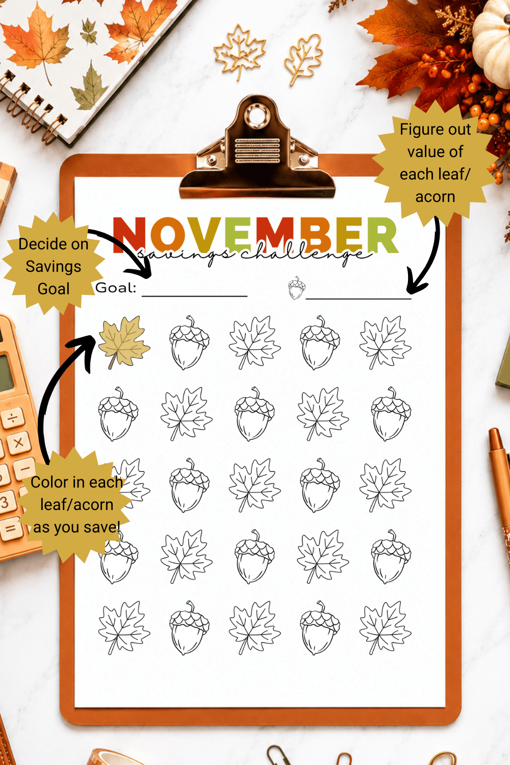 November Savings Challenge Printables
