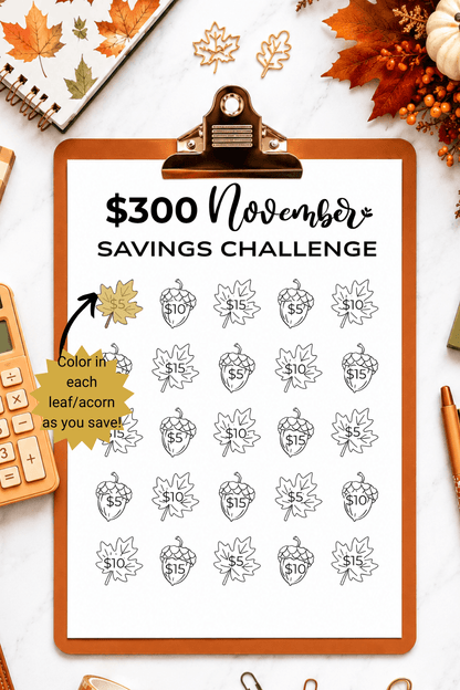 November Savings Challenge Printables