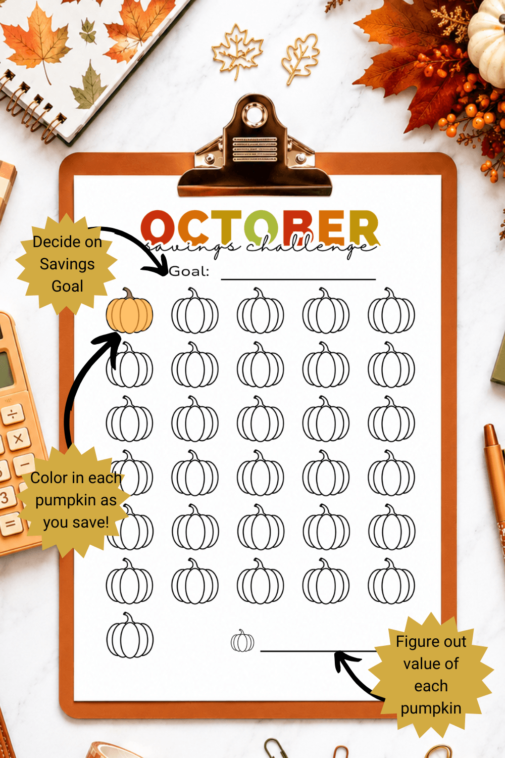 October Savings Challenge Printables