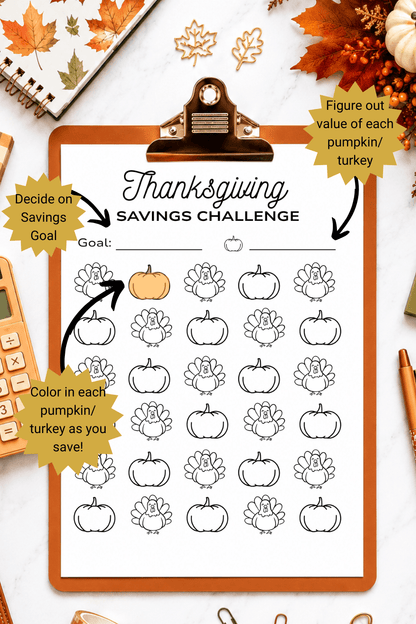 Thanksgiving Savings Challenge Printables