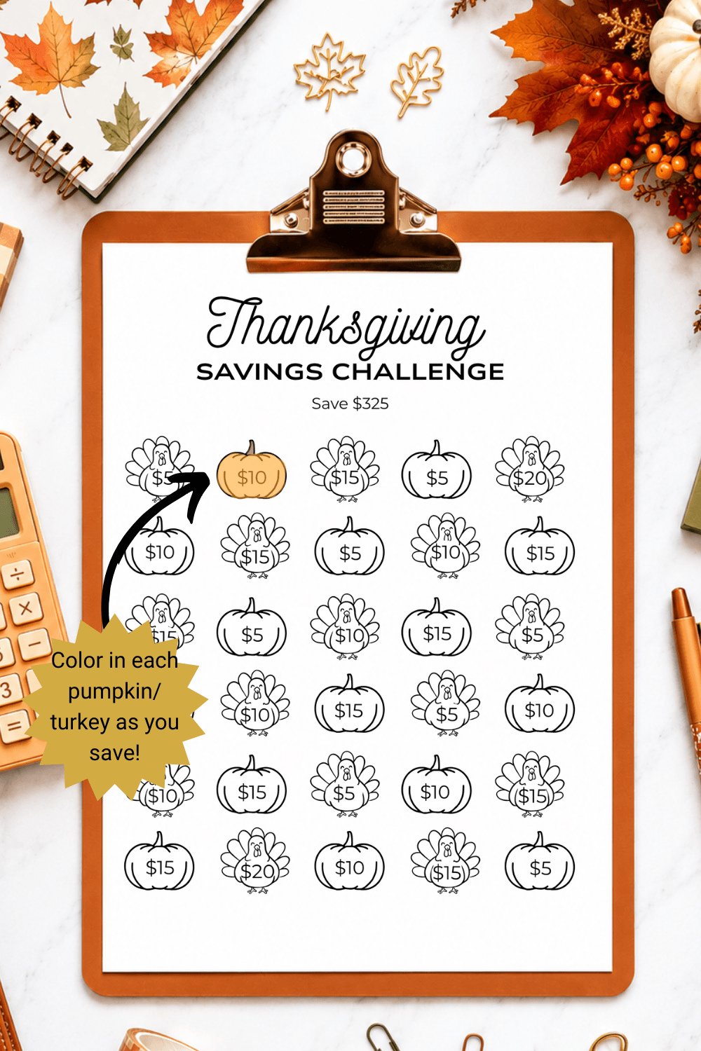 Thanksgiving Savings Challenge Printables