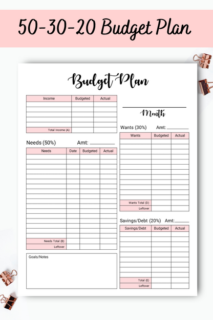 50 30 20 Budget Printable