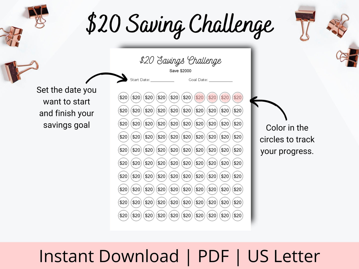 $20 Savings Challenge Printable