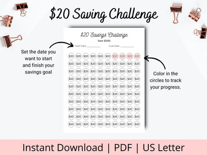 $20 Savings Challenge Printable