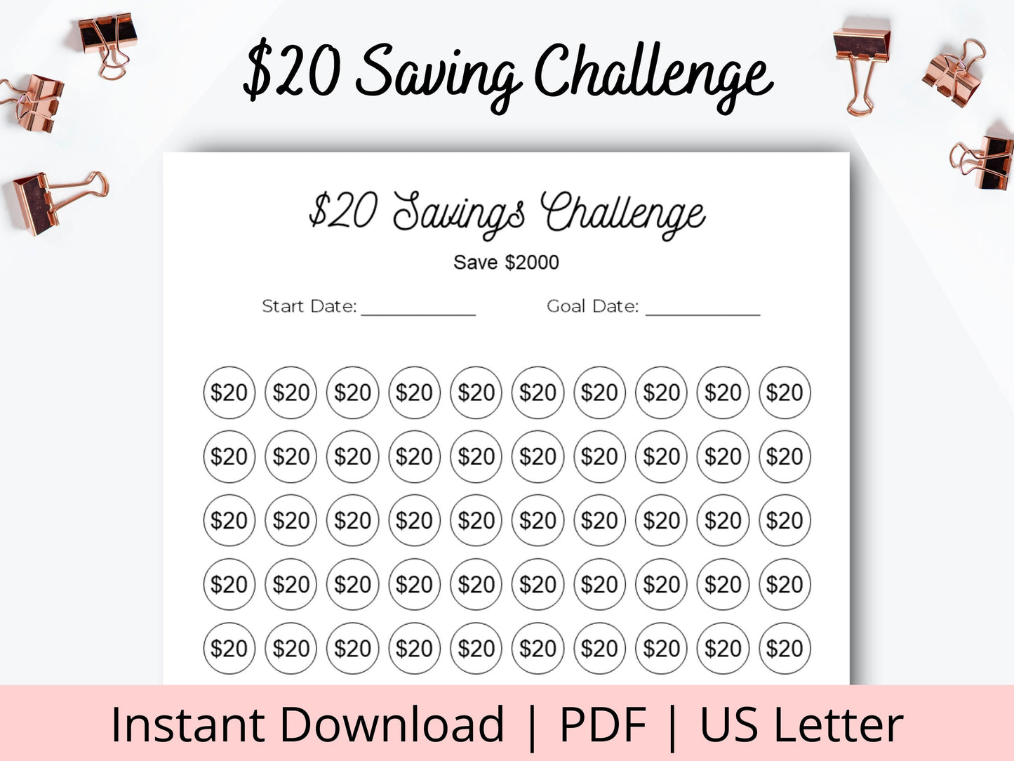 $20 Savings Challenge Printable